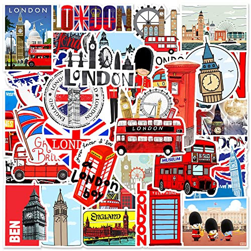50PCS Stickers for Red London Bus,London Bus Stickers,Teens Boys and Girls Sticker Pack Vinyl Skateboard Guitar Door Laptop Luggage Car BikeWater Bottle Birthday Party Supplies Stickers