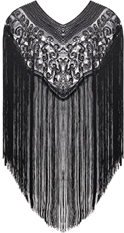 BABEYOND 1920s Retro Schal Damen Stola Umschlagtücher für Abendkleid Hochzeit Party Braut Schal Gatsby Kostüm Accessoires (Schwarz)