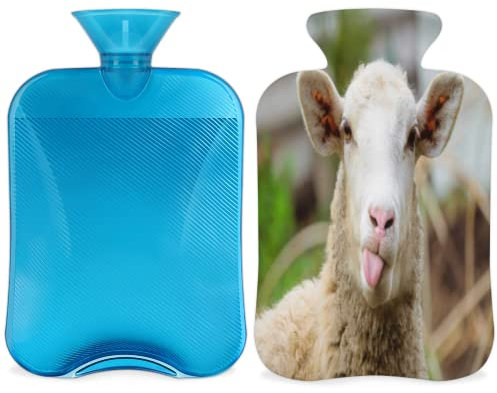 Funny Sheep Hot Water Bottle with Fluffy Cover, 2L Large Capacity Hot Water Bottles for Kids Men Women, Cute Sheep Warm Water Bottle for Cosy Nights, Pain Relief, Back