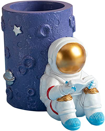 Astronaut Pen Pencil Holder Stand for Desk, Resin Desk Pen Holder Desk Organizer Astronaut Decor Cool Office Gadgets for Desk, Home Office School for Kids Adults