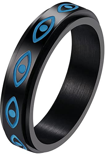 JewelryWe Schmuck Fidget Angst Ring Damen Herren 5mm Augen von Gott Edelstahl Drehbarer Anti Stress Band Bandring mit Gravur, Schwarz Größe 62