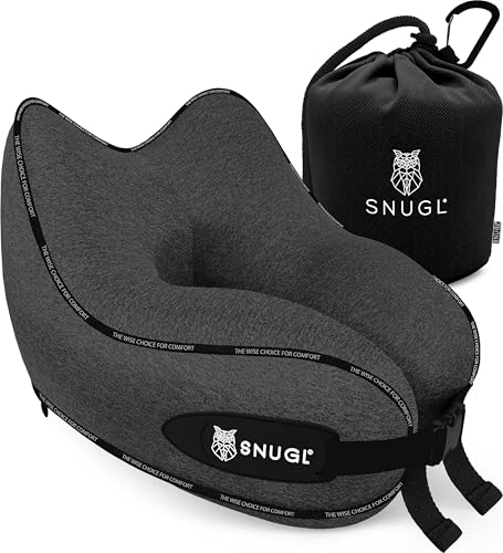 SNUGL Nackenkissen Memory Foam Waschbar & Verstellbar | Kuscheliges Nacken Reisekissen Für Flugzeug, Auto & Unterwegs | Reise-Kissen Nackenhörnchen, Neck Travel Pillow (Dunkelgrau, Erwachsener Normal)