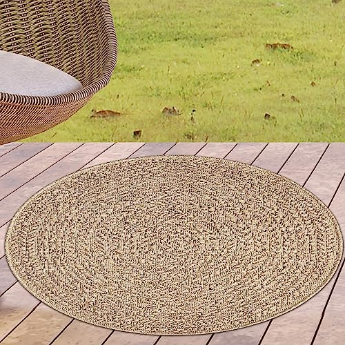 CARPETIA Indoor- und Outdoor-Teppich RUND wetterfest Sisal-Optik Garten Dachterrasse Balkon Esszimmer Wohnzimmer 120 cm Durchmesser