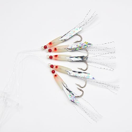 1 Packs Sabiki Mackerel Feathers For Fishing 5 Soft Fishing Hooks With Luminous Beads Mackerel Bass Pollock Cod Feather Fishing Bait Fishing Accessories