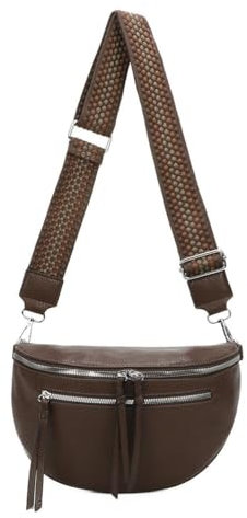 ITALYSHOP24 Damen Tasche Umhängetasche Brusttasche Muster Gürtel Bauchtasche Crossbody Gürteltasche Hüfttasche Crossover Bodybag Schultertasche Handytasche Leder Optik Schokobraun