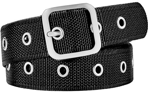 Drizzte Nietengürtel Damen Übergröße Stoffgürtel Gürtel Damengürtel Schwarz 150cm