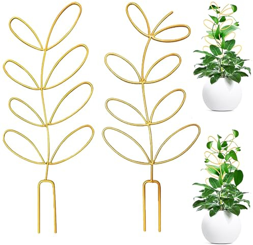 Lot de 2 tuteurs en métal pour plantes d'intérieur - Treillis en forme de feuille - Poteau en fil métallique pour plantes grimpantes - Décoration de plantes d'intérieur - Mini tuteur pour plantes