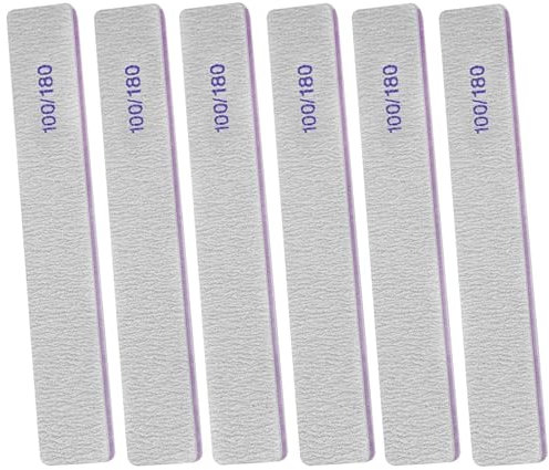 Lima de uñas de grano 100/180 (paquete de 6), limas de uñas para uñas acrílicas y uñas naturales, limas de uñas profesionales de doble cara, reutilizables, lavables, cuadradas, grises