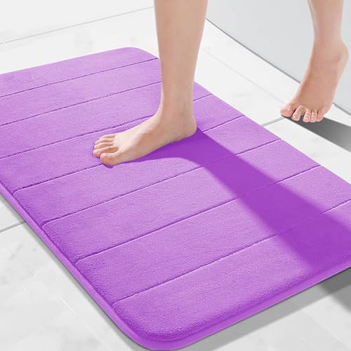 Hafaa Memory Foam Bath Mat – 50 x 80 cm Lilac Extra Soft & Comfortable Non Slip Bathroom Mat Washable Super Absorbent Shower Mats