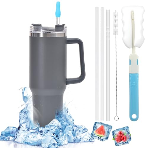 YeahBoom Taza De Café Termica Aislamiento de Doble Pared,Taza de Viaje con Tapa a Prueba de Fugas,Termo Taza Acero Inoxidable,Taza de vacío para coche Para Llevar con Asa,Tapa,Pajita