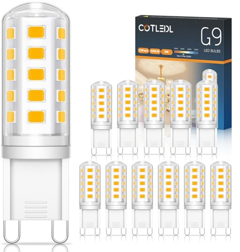 COTLEDL 12Pcs G9 Led Bulbs, Warm White, 5W=50W Halogen Bulbs | 500Lm, 3000K, Non-Dimmable, Flicker-Free, 360° Beam Angle, G9 Led Energy Saving Bulbs for Home Lighting Decor