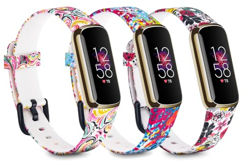 3-Pack Fitbit Luxe Bänder kompatibel mit Luxe Band Frauen Männer, Einstellbare Silikon Sport Ersatz Muster Bänder für Fitbit Luxe Uhr,Flexible Armbänder für Luxe Fitness Tracker Wasserdicht