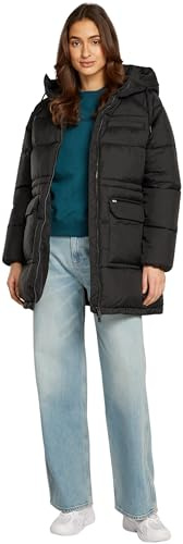 Tommy Jeans Damen Daunenmantel Midi Puffer mit Kapuze, Schwarz (Black), XS