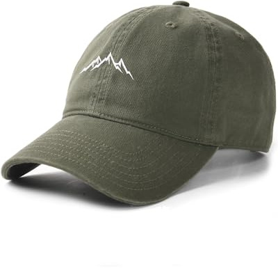 FURTALK Baseball Basecap für Damen und Herren aus Baumwolle Vintage Outdoor Cap mit Berg Stickerei verstellbar Grün,M