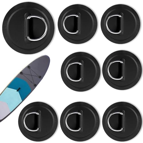 sinzau 8 Stück Edelstahl-D-Ring-Patch, Kreisförmiger D-Schnalle, D-Ring Pad Patch, für Schlauchboote, Floß, Stand-Up Paddleboard, Keine Kleber erhalten, Schwarz