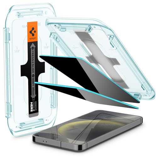 Spigen Glas.tR EZ Fit Filtro Privacidad Protector Pantalla para Samsung Galaxy S25, Galaxy S24, 2 Unidades, Antiespía, Instalación Fácil, Compatible con las fundas, Dureza 9H