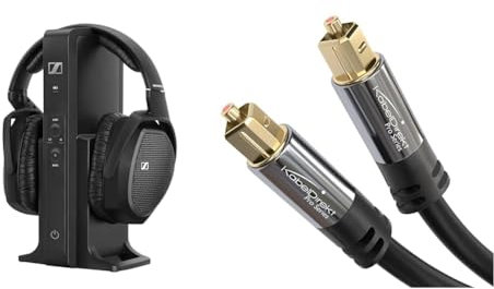 Sennheiser RS 175 Digital Wireless Over-Ear Headphones - Bass Boost and Surround Sound With TOSLINK Optical Audio Cable (5m) for Soundbars