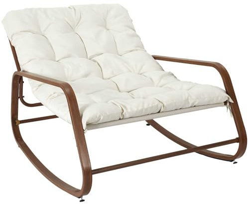 HOME DECO FACTORY, HDO7309, Schaukelstuhl Miami, weißes Holzimitat, natürliches Crush, Möbel, Gartenmöbel, Sitz für den Außenbereich, 92 x 69 x 130 cm, Sitzhöhe 46 cm, Beigebraun