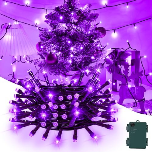 Gcstnn Battery Fairy Lights, 3M/9.8Ft 30LED Battery Powered Fairy Lights Indoor Outdoor with 6h Timer Waterproof String Lights On Green Cable,for Bedroom Christmas Tree Decorations,Garden-Purple