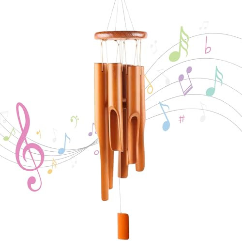 TTYSHIP® Carillon Bambou, 66cm Carillon a Vent en Bambou avec 6 Tubes, Carillon à Vent Extérieur Bambou pour Jardin, Cour, Terrasse, Décoration de la Maison