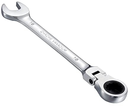 HOHXEN Llave de Carraca con Cabezal Flexible Ajustable a 180° - 16 mm, 72 Dientes, Llave Combinada de Doble Extremo para Bricolaje, Tuberías, Reparación de Bicicletas o Mantenimiento del Hogar