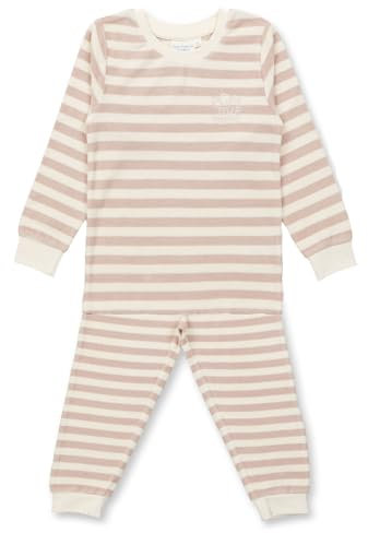 Sense Organics Frottee Kinder Ringel Schlafanzug Bio Baumwolle GOTS und Fairtrade Zertifiziert (DE/NL/SE/PL, Numerisch, 128, Regular, Light Cappuccino Stripes)