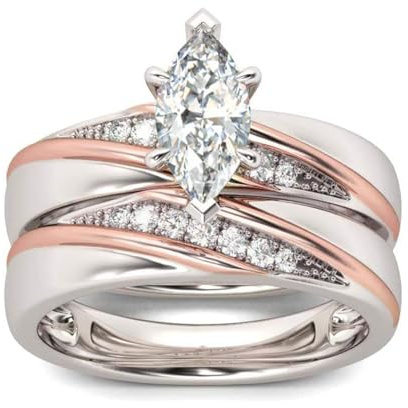 Jeulia Wedding Rings Engagement Rings for Women Anniversary Promise Ring Bridal Sets 925 Sterling Silver with 1.6 ct Primary Stone+ 0.32 ct Side Stone (Rose Gold, M-½.)