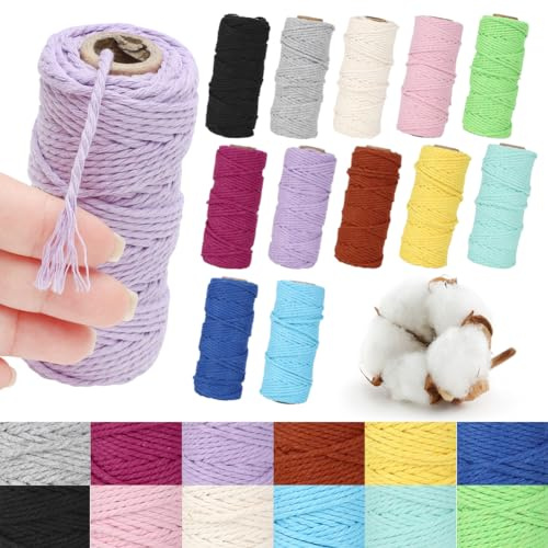 Tutamaz Filato Macramè, 2 mm x 30 m Colore Cotone Corda di Cotone Filato Macrame per fai da te fai da te Decorazione per porta Acchiappasogni Decorazioni Natalizie