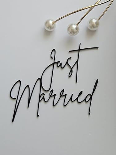 Just Married Acryl-Kuchenaufsätze Just Married, Just Married-Kuchendekorationen (10,2 cm, schwarzes Spiegel-Acryl)