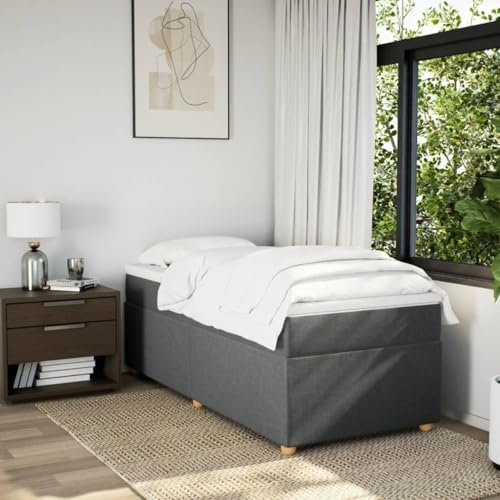 IKAYAA Boxspringbett 100 x 200 cm mit Matratze und Topper - Einzelbett mit Matratze, Polsterbett, Bett, Schlafzimmer, Jugendzimmer Dunkelgrau