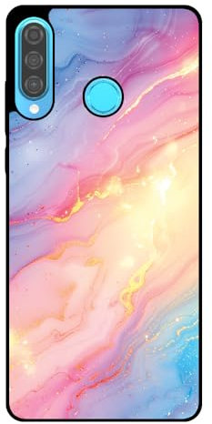 Hülle Passend für Smartphonica Handyhülle Geeignet für Huawei P30 Lite mit Regenbogen Glitzer Marmor Druck - TPU Backcover Case Regenbogen Glitzer Marmor Design