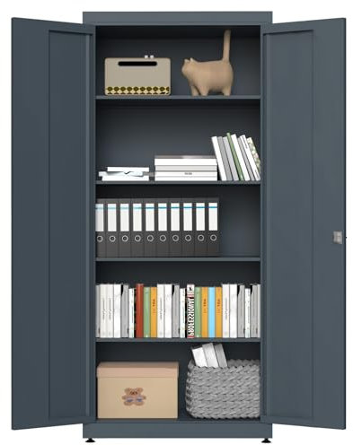 VCGGAIP Metallschrank absperrbar mit 2 verstellbaren Regalen (90x80x40cm) - Stahlschrank für Büro, Garage & Haushalt | 50kg Tragkraft pro Regal (Dunkelgrau, 180 cm x 80 cm x 40 cm)