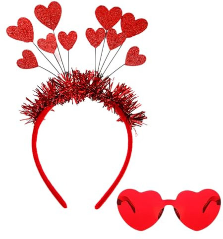2 Stück Herzbrille Rot und Herz Haarreif Set,Amor Kostüm Damen Accessoires,Glitzer Herz Sonnenbrille,Fasching Haarreifen Herzen,Karneval Brille Rote,Liebe Partybrille,Für Valentinstag Hochzeit JGA