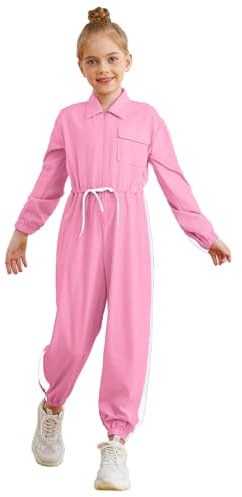 Choomomo Jungen Mädchen Mechaniker Kostüm Klempner Overall Langarm Cargo Jumpsuit Kinder Fasching Arbeitsoverall Maleranzug Freizeit Uniform Anzug Rosa 158-164