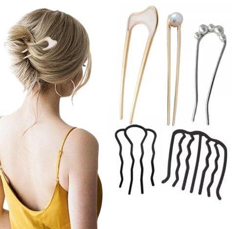 SGERUFZ 5 Stück Haar Steckkamm Metall Seitenkämme Haargabel Clip U Form Haarkamm Zum Stecken Einsteckkamm für Frauen und Mädchen (Gold)