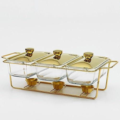 QWAXTRIW Food Warmer Electric Buffet Server Catering Buffet Servers and Heaters - Stainless Steel Hot Pot Buffet Set with Glass Viewing Lid and Built in Lid Holder Food Warming Tray,3 in 1