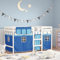 Gecheer Kinderhochbett Etagenbett mit Lattenrost Doppelstockbett, mit Vorhängen Blau 90x200 cm Massivholz Kiefern