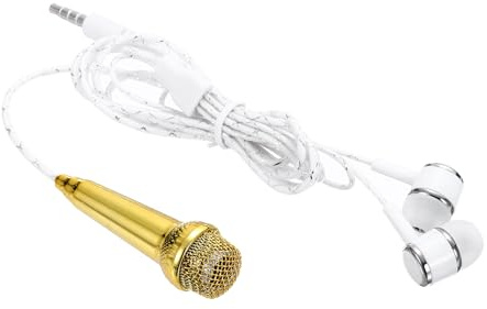 QUARKZMAN Mini Karaoke Mikrofon Kleines Mikrofon für Telefon Mini Mic mit Ohrhörer zum Singen Sprachaufnahme Video für Telefon Computer Notebook Gold