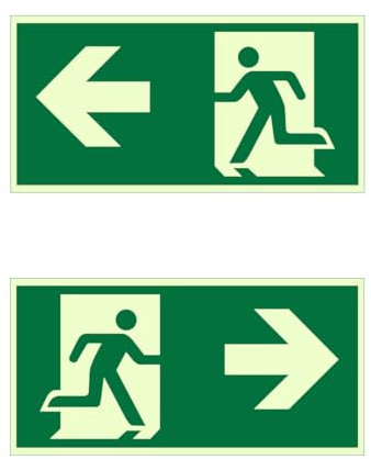 AOEVUIR 2 Unidades de Salida de Emergencia a la Izquierda y Derecha PVC Adhesivo Resistente para Exterior e Interior 30 x 15 cm letrero luminoso