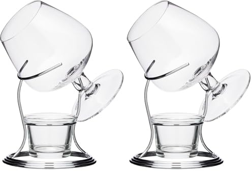 BarCraft Scalda Cognac Set Regalo con Bicchiere e Supporto, Metallo (Confezione da 2)