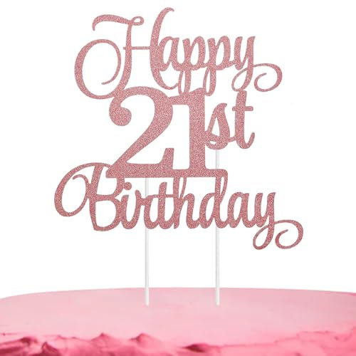 1 Pack Happy 21st Cake Topper, Rose Gold Glitter 21 Fabulous Cheers to 21 Years Old Birthday Cake Pick, Cake Decorations for Birthday Theme Party Anniversary Supplies Rosegold