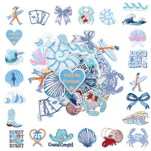 24 Stück Set Flicken zum Aufbügeln, Patches zum Aufbügeln Ozean Cartoon DIY Aufnäher zum Aufbügeln Bügelbilder für Textilien Aufbügel Patches, für Kleidung, Jacken, Jeans, Hüte, Schuhe (Blau)