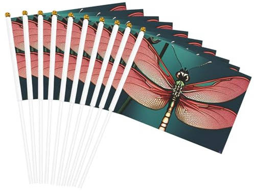 Libelle mit Seerosen-Druck, Handflagge, leicht, Parade, Heimdekoration, Events, vielseitig einsetzbar