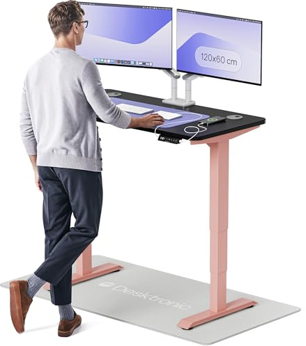 Desktronic HomePro Standing Desk – 120 x 60 cm Height Adjustable Desk with Electric Dual Motor, Touchscreen Controller & Integrated USB/USB-C, 3 Memory Presets