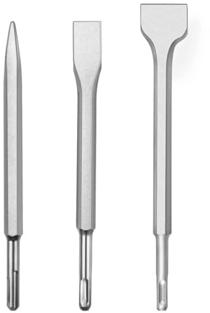 Crozgan Lot de 3 burins, 1 burin large, 1 burin plat, 1 burin à pointe, 250 mm de long, marteau perforateur à tige SDS-Max pour percer et frapper