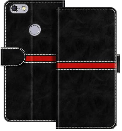 ESACMOT Leder Wallet Case Kompatibel mit TP-Link Neffos C9A Horizontal Streifen Flip Cover Schutzhülle mit Kartenfach Magnetverschluss (Schwarz)