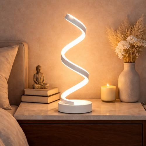 Arcadia LED Nachttischlampe - Tischlampe - Dimmbares Licht Kaltweiß Neutralweiß Warmweiß - Spiral-Schreibtischlampe Schlafzimmer 3200 Lumen (1 x Weiß)
