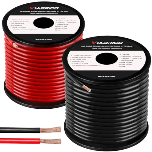 VIABRICO 0 Gauge Wire, for Automotive Power/Ground, Battery Cable, Car Audio, RV, Amp, CCA, Automotive Wire, Amp Kit, Battery Cables, Wiring Kit, (25 feet Each- Black/Red)
