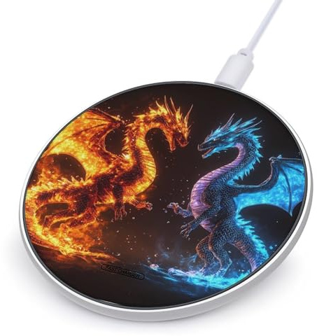 Fire And Blue Dragons Funny Wireless Charger 10W Fast Charging Pad Compatible with iPhone Galaxy