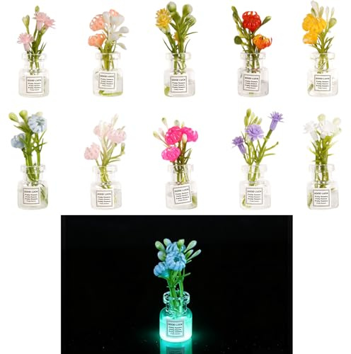 10 Piezas Miniatura Casa Muñecas Plantas Flores, Luminosas Mini Falso Jarrón Flores 1:12 Pequeñas Brillan Oscuridad Decoración Accesorios para Micro Paisaje Jardín Escena Miniatura Adornos